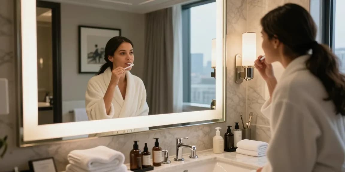 hotel bathroom mirror 2. led mirror manufacturer in a luxurious hotel setting with elegant decor and soft lighting