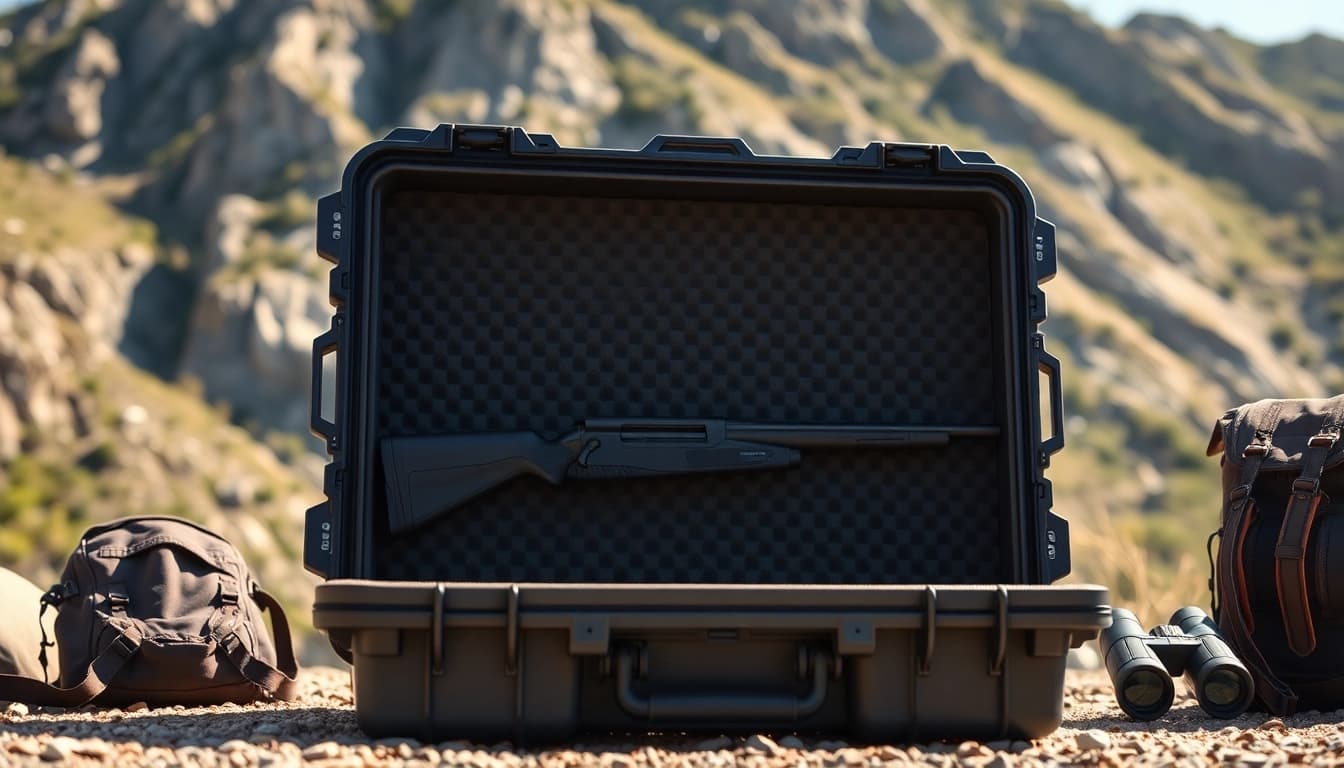 Pelican gun case for sale that emphasizes durability and modern design in an outdoor setting.