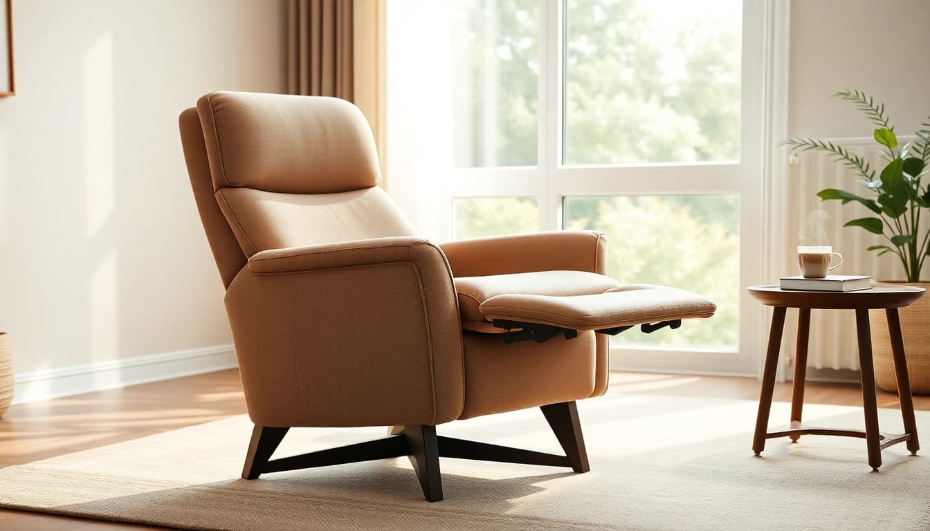 Relax in a recliner with independent back and footrest featuring soft upholstery and ergonomic design.