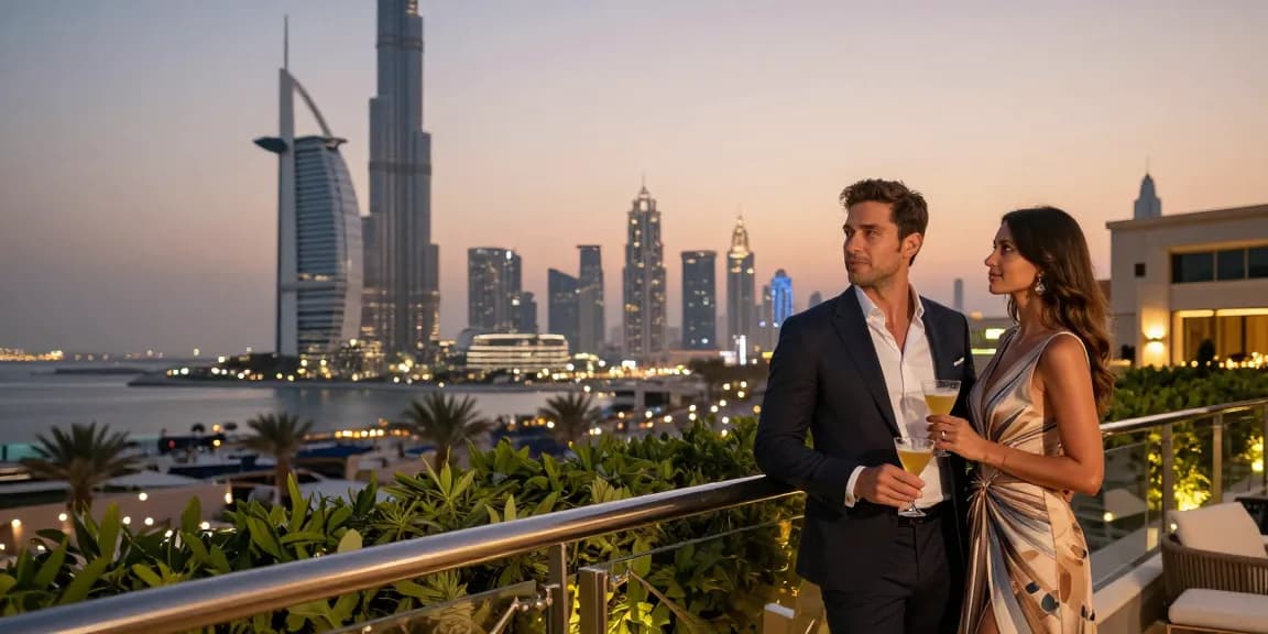 Luxury Dubai evening scene showcasing osmdubai.com independent escort experience with skyline views.