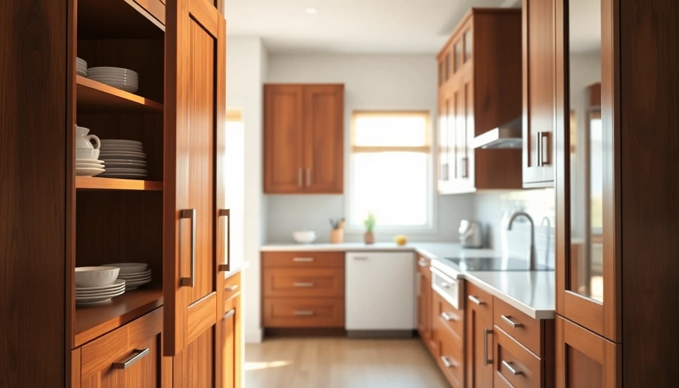 Cabinet Refacing Largo FL showcasing modernized kitchen with warm wood tones and elegant organization.