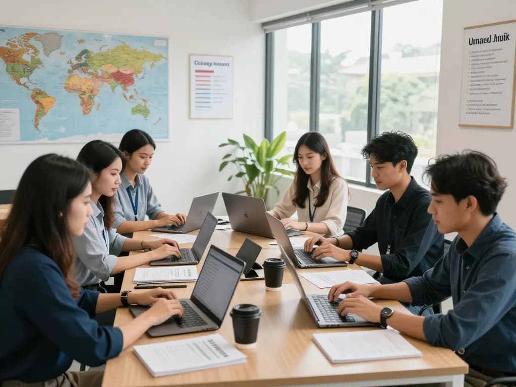 Translation Services in Chiang Mai professional team collaborating on certified translation projects in a modern office.