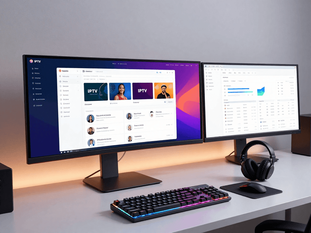 IPTV reseller control panel in a modern developer workspace showcasing advanced software analytics and user management capabilities.