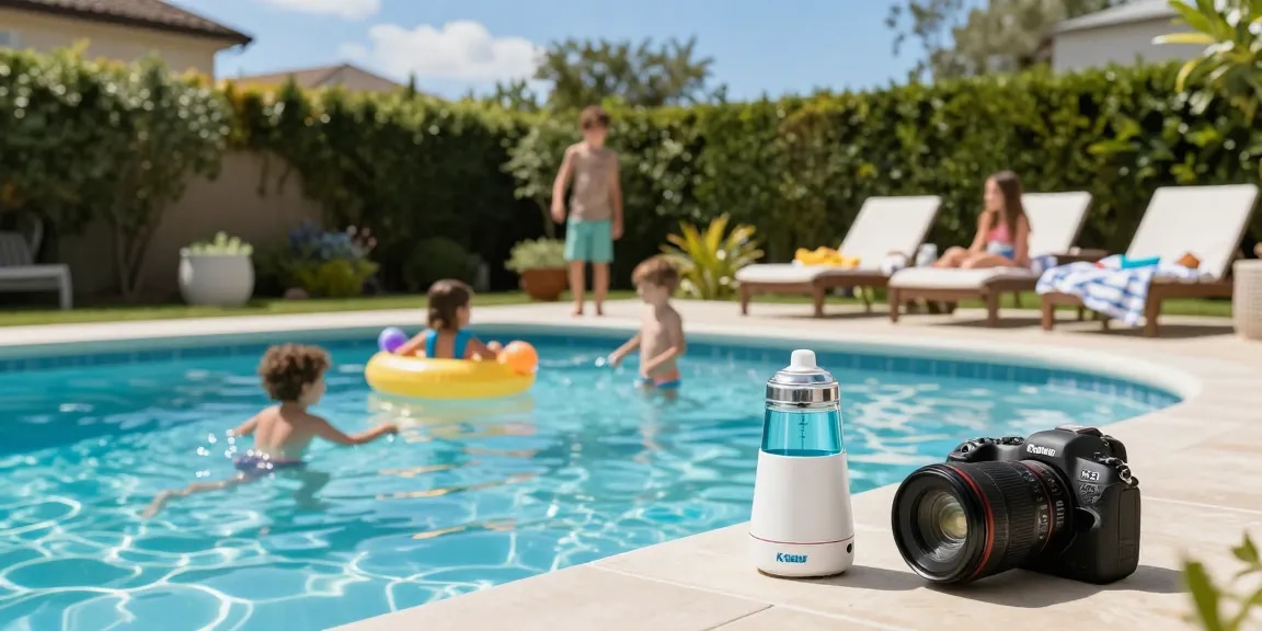 Enjoying a sunny day by the pool with the best salt water chlorinator in view, K-Chlor Digital Gold Series, ensuring crystal-clear water.