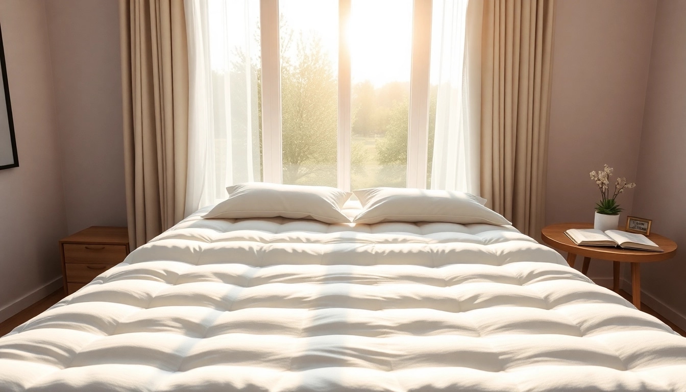 Enhance sleep quality with a comfortable cloud mattress topper featured prominently on a stylish bed.