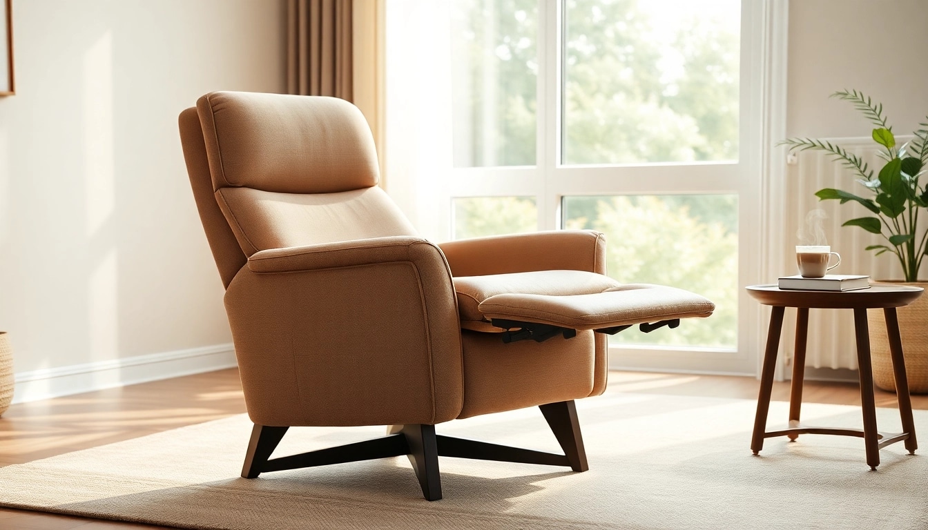 Relax in a recliner with independent back and footrest featuring soft upholstery and ergonomic design.