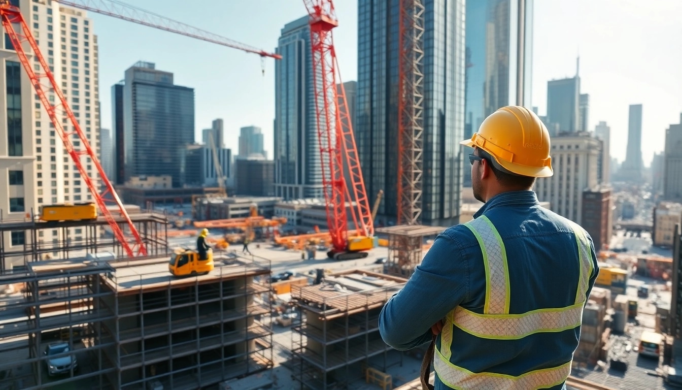 Manhattan General Contractor supervising a construction site with cranes and workers in action.