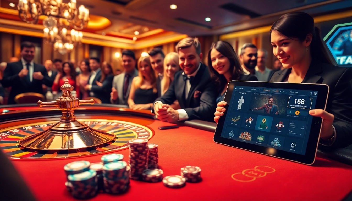 Experience thrilling gameplay with f168 tools at a luxurious casino table featuring poker chips and cards.