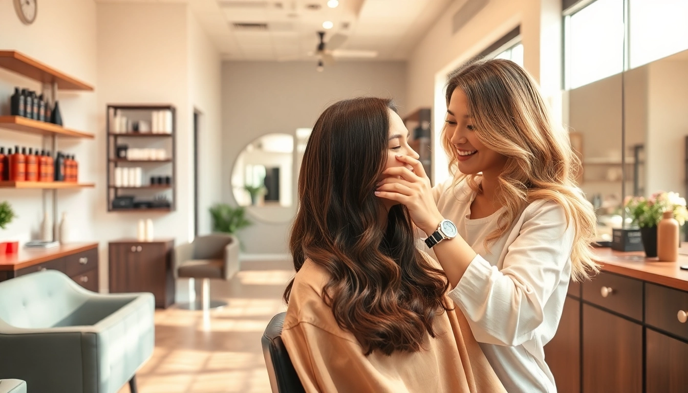 Modern salon scene featuring a stylist giving a perm in San Diego, showcasing professionalism and elegance.