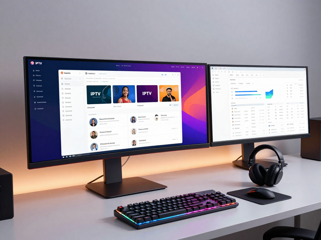 IPTV reseller control panel in a modern developer workspace showcasing advanced software analytics and user management capabilities.