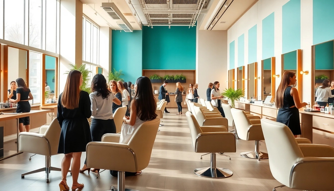 Best hair salon interior showcasing modern decor and engaged stylists with clients.