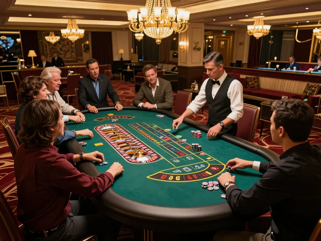 Experience thrilling roulette gameplay at UU88, players engaged and bets placed at a luxury casino.