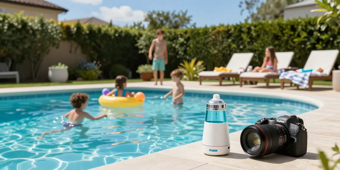 Enjoying a sunny day by the pool with the best salt water chlorinator in view, K-Chlor Digital Gold Series, ensuring crystal-clear water.