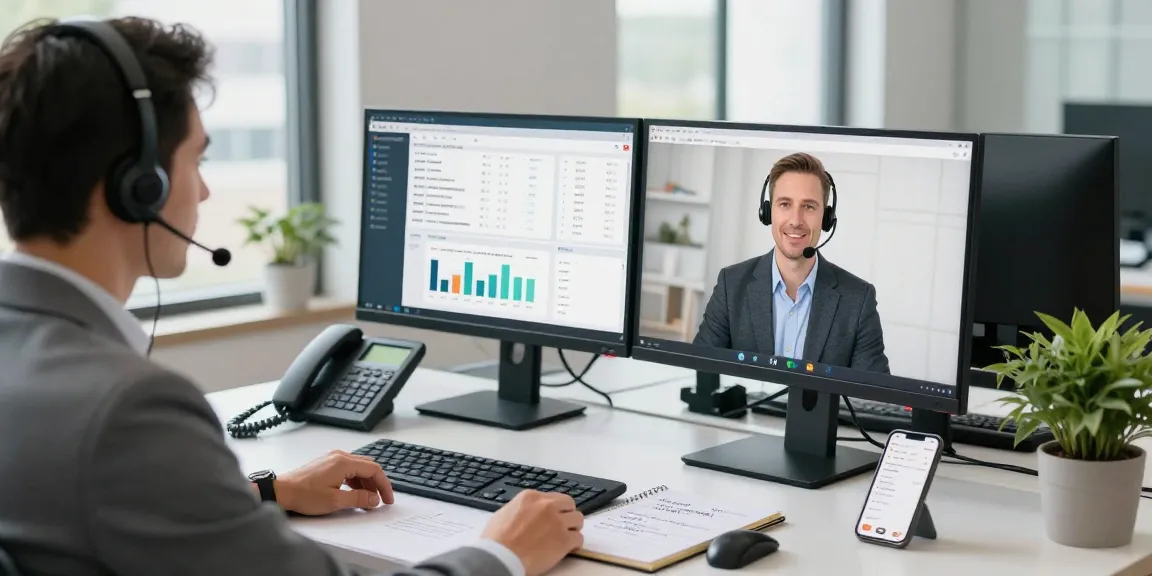 Telecomshop.nl: Business professional in a modern office using a VoIP headset for virtual meetings