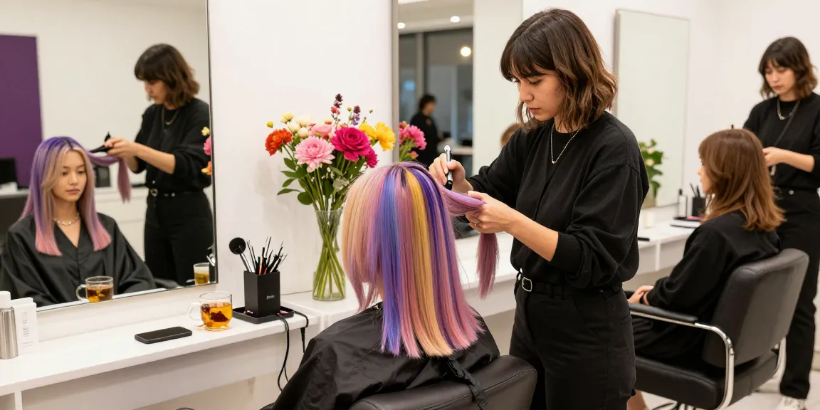 Dynamic salon scene showcasing a hairstylist applying hair extensions, embodying the latest hair style trend.