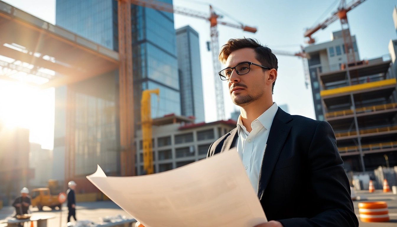 Manhattan Construction Manager directing a lively urban construction site with clarity and professionalism.