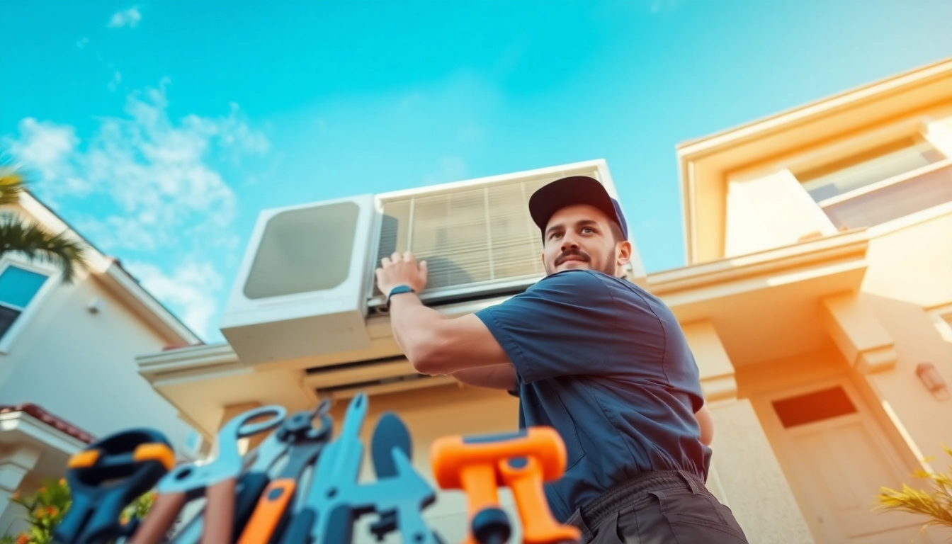 Technician performing Air Conditioning Repair Tampa in a residential setting, showcasing expertise and care.
