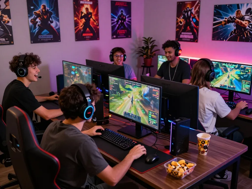 Sun win gaming session with friends in a dynamic digital environment, showcasing excitement and camaraderie.