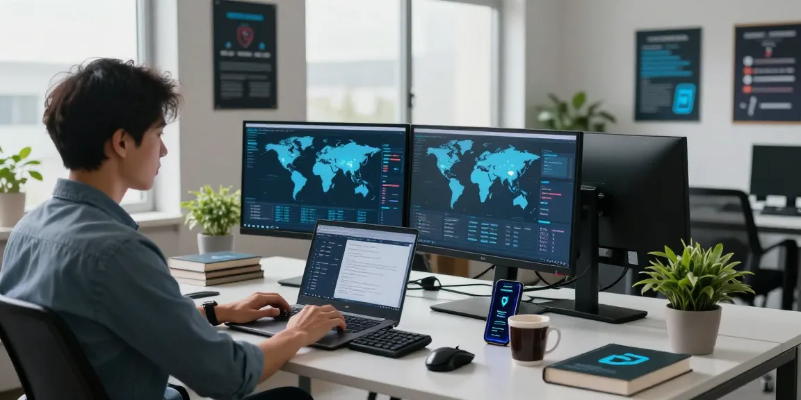 IT professional managing malware protection software in a modern office.