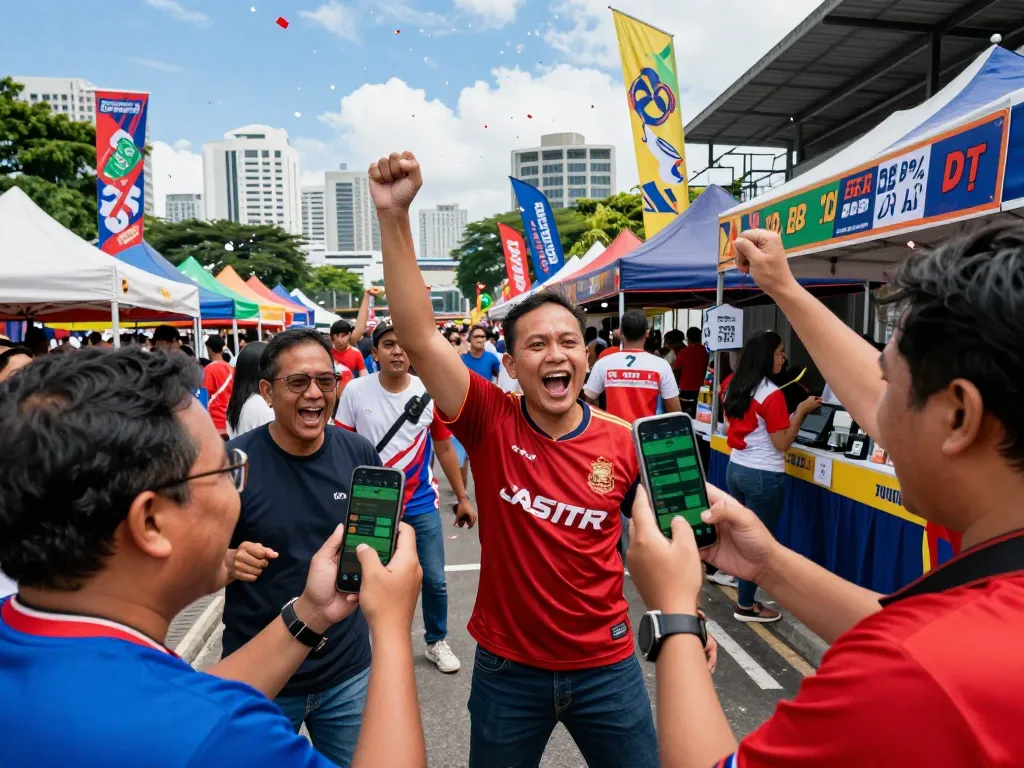 Excited fans engaging in Judi Bola betting during a football match