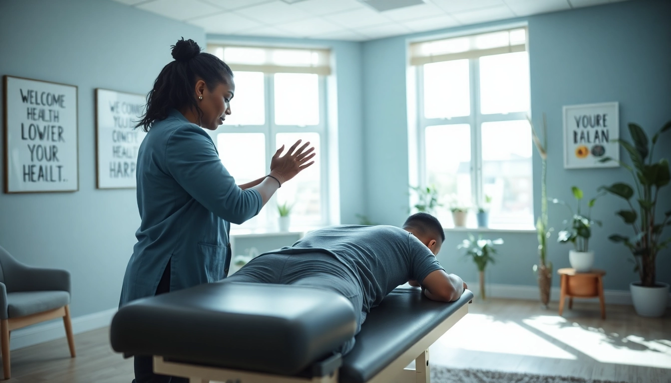 Effective lower back pain treatment demonstrated by a chiropractor in a bright clinic environment.