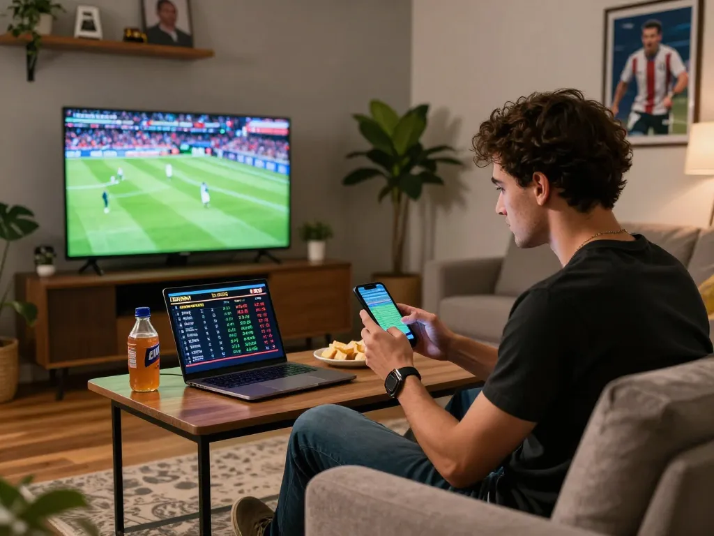 Exciting live betting experience with nhà cái uy tín in a modern living room.