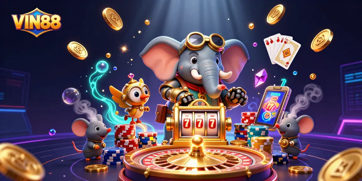 Experience captivating gameplay with VIN88's vibrant casino elements, featuring dynamic slot machines and classic cards.