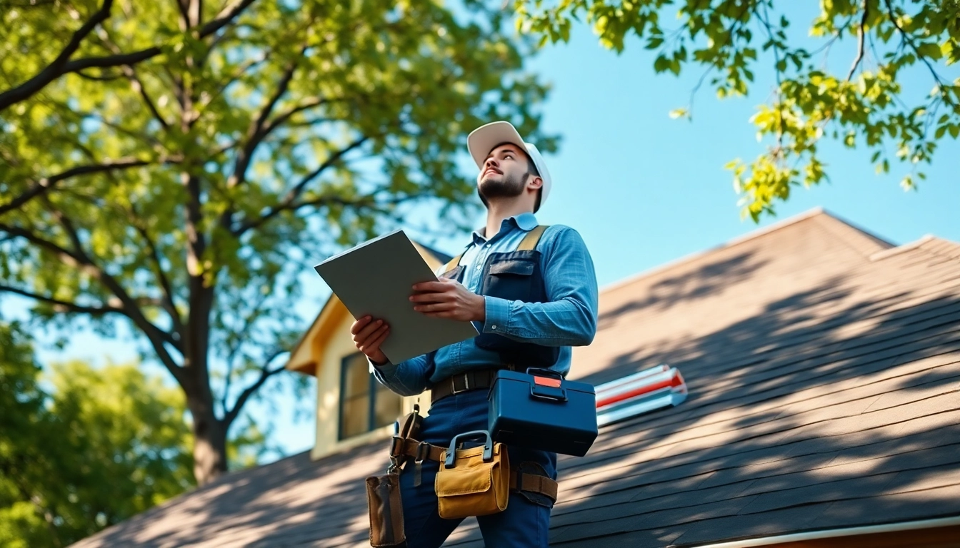 Roofing contractor inspecting a roof, showcasing expertise and attention to detail.