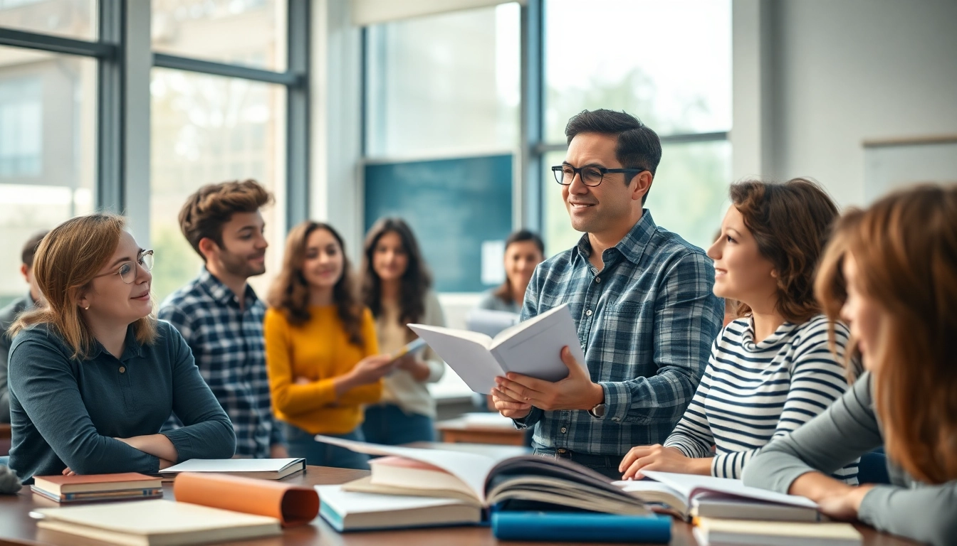 Engaging educator offering toefl expert help to students in a vibrant classroom setting.