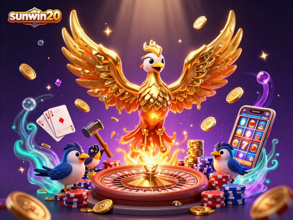 Experience luxury gaming with sunwin20's golden phoenix and shimmering coins, embodying online casino magic.