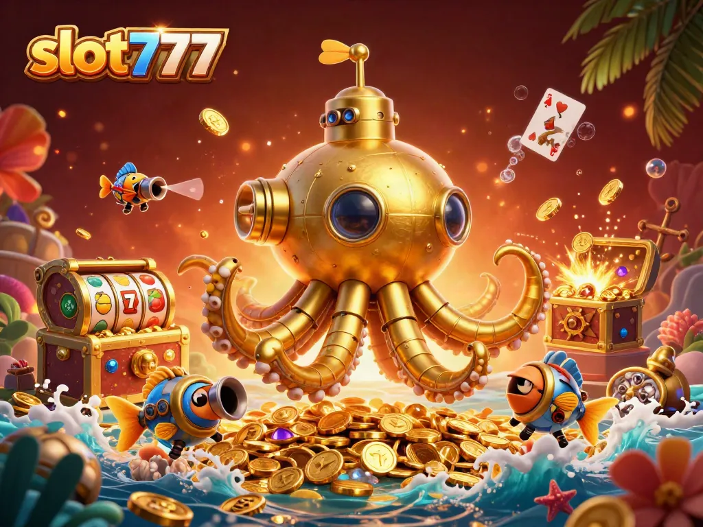 Experience the excitement of slot777 games with a vibrant underwater scene featuring treasures and animated characters.