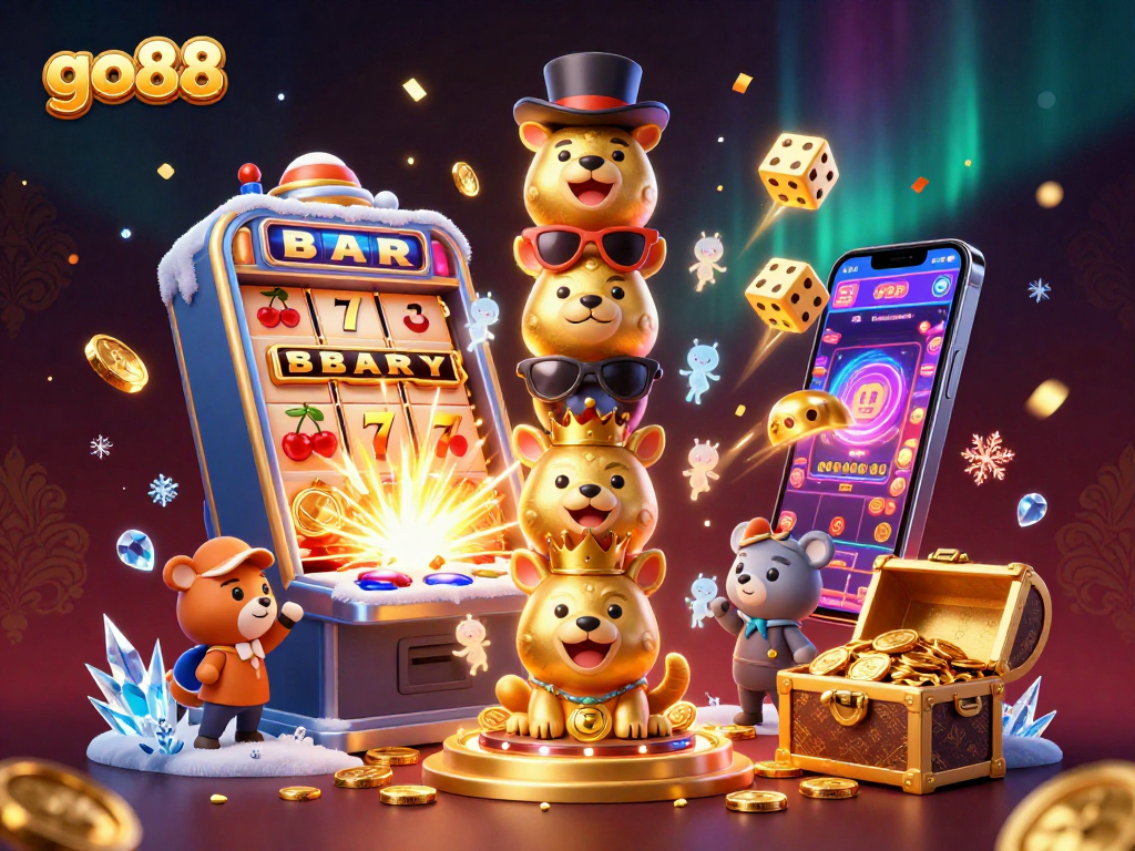 Go88 showcases a vibrant casino experience with dynamic game elements and enchanting characters.