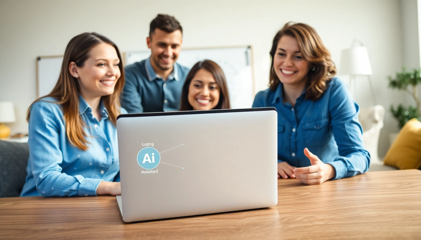 Engaging scene of AI assisted home warranty claims being processed in a modern office.