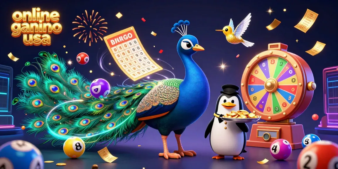 Engaging scene showcasing online casino games USA with vibrant characters, lottery elements, and confetti.