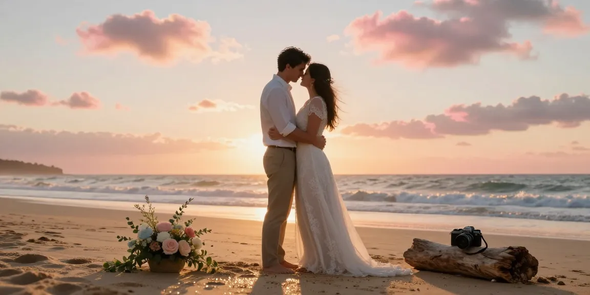 Wedding scene on Algarve beach at sunset, showcasing a couple's emotional embrace with dr 70 camera capturing their genuine connection.