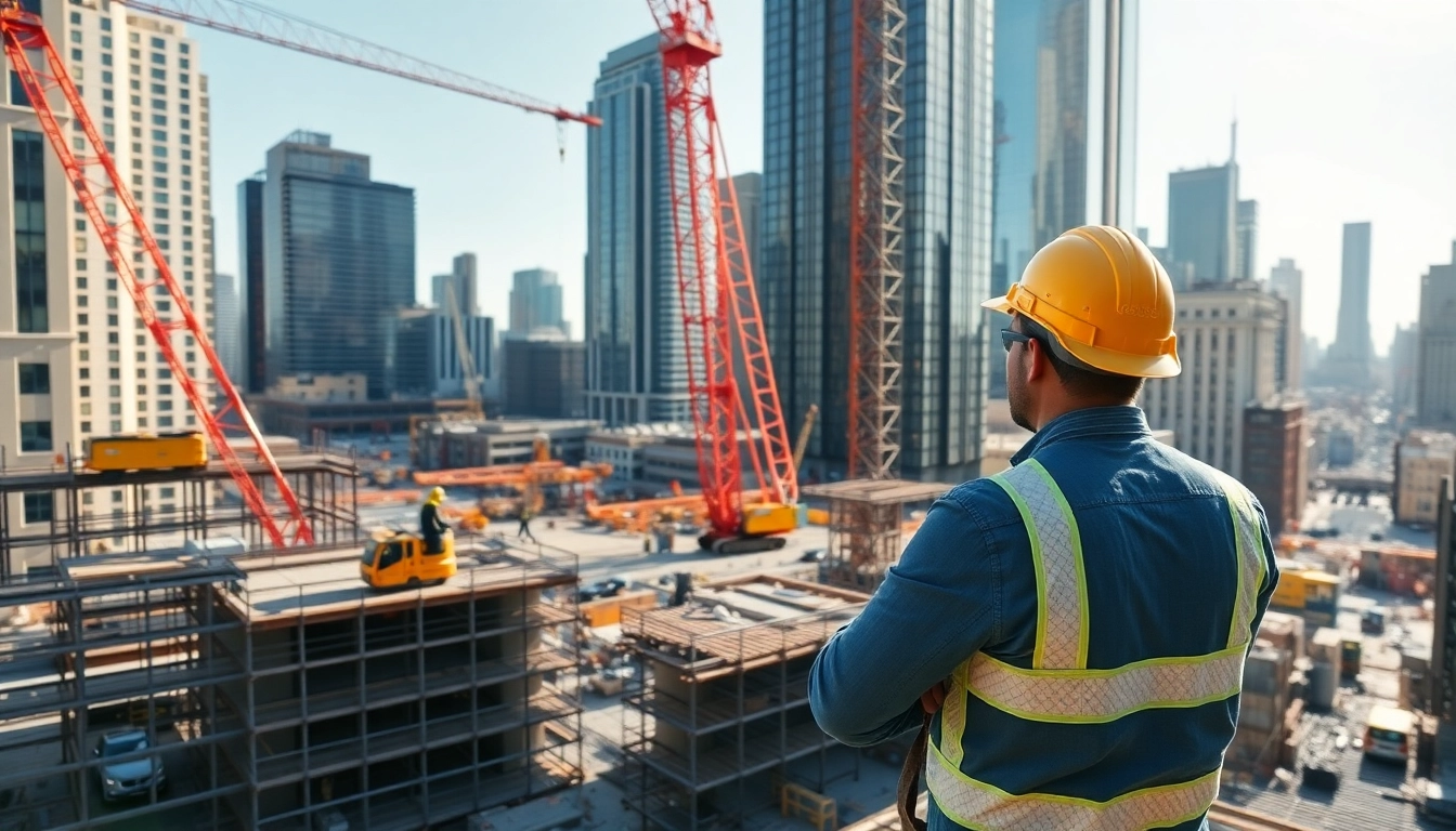 Manhattan General Contractor supervising a construction site with cranes and workers in action.