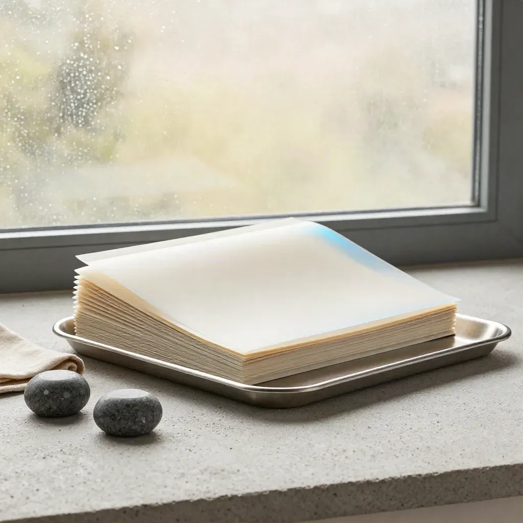 APAC trend report stack sliding from a tray on pale concrete with cloth, weights, and blue accent.