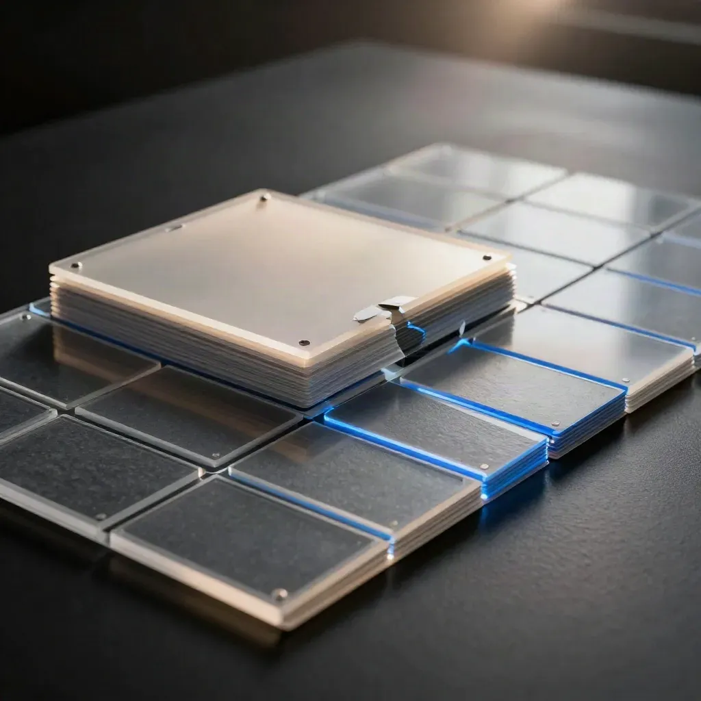 Modular consumer behavior cards with translucent layers on a matte-black surface, lit dramatically.
