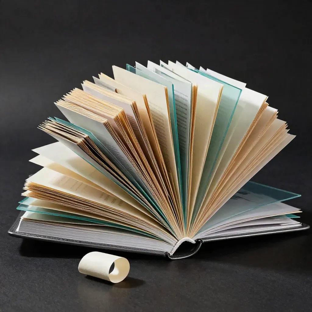 Annual Trend Watch plan binder bursts open with translucent teal sheets on a matte-black surface.