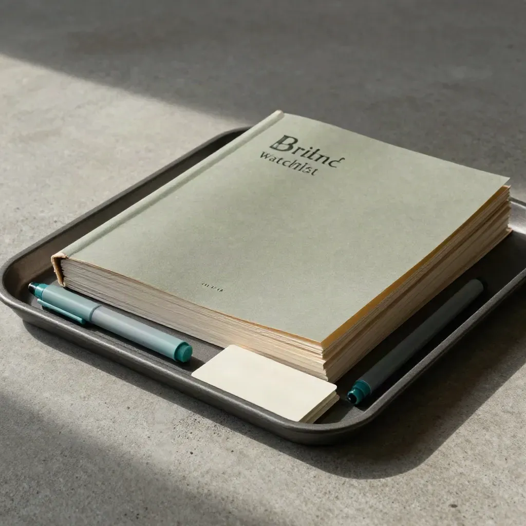 Graphite dossier stack with tabbed dividers and corner cards on concrete.