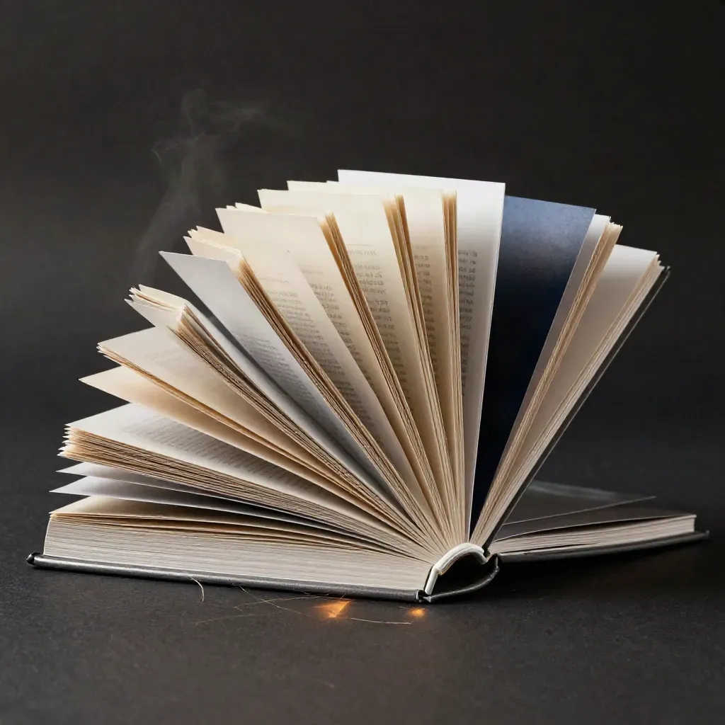 Navy investor briefing paper bundle with metal paperweight on a dark studio surface