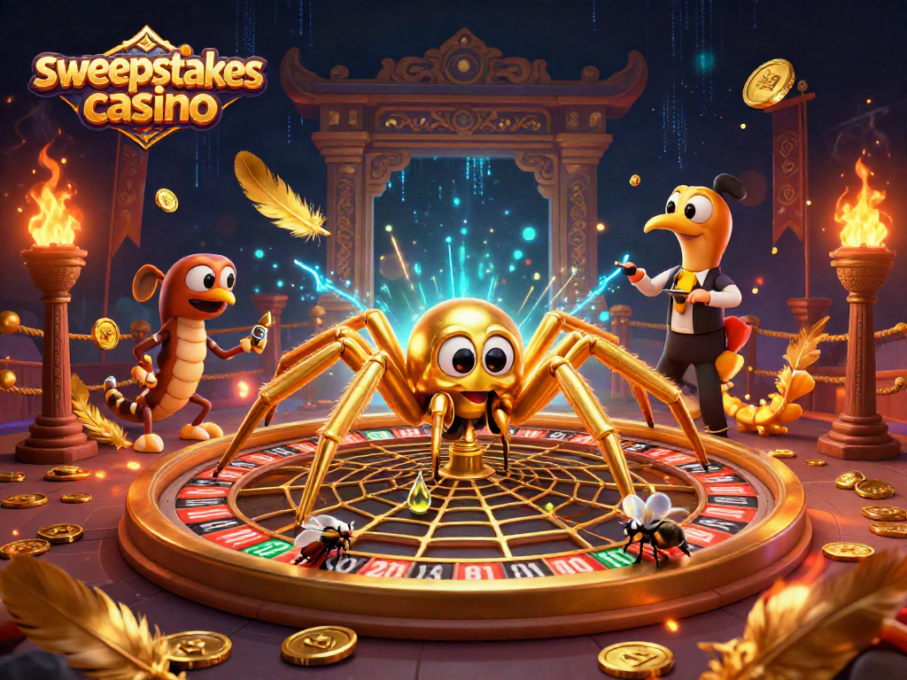 Engage in the sweepstakes casino excitement with a dynamic 3D illustration of characters placing bets.