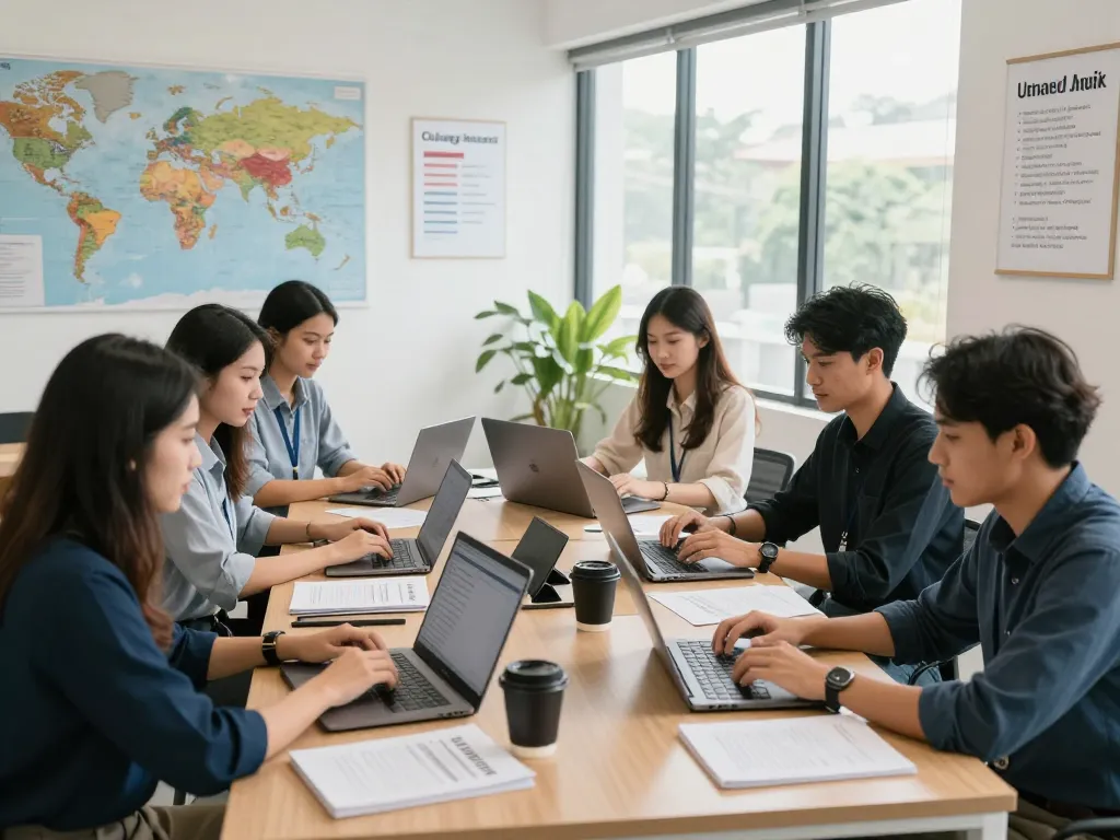 Translation Services in Chiang Mai professional team collaborating on certified translation projects in a modern office.
