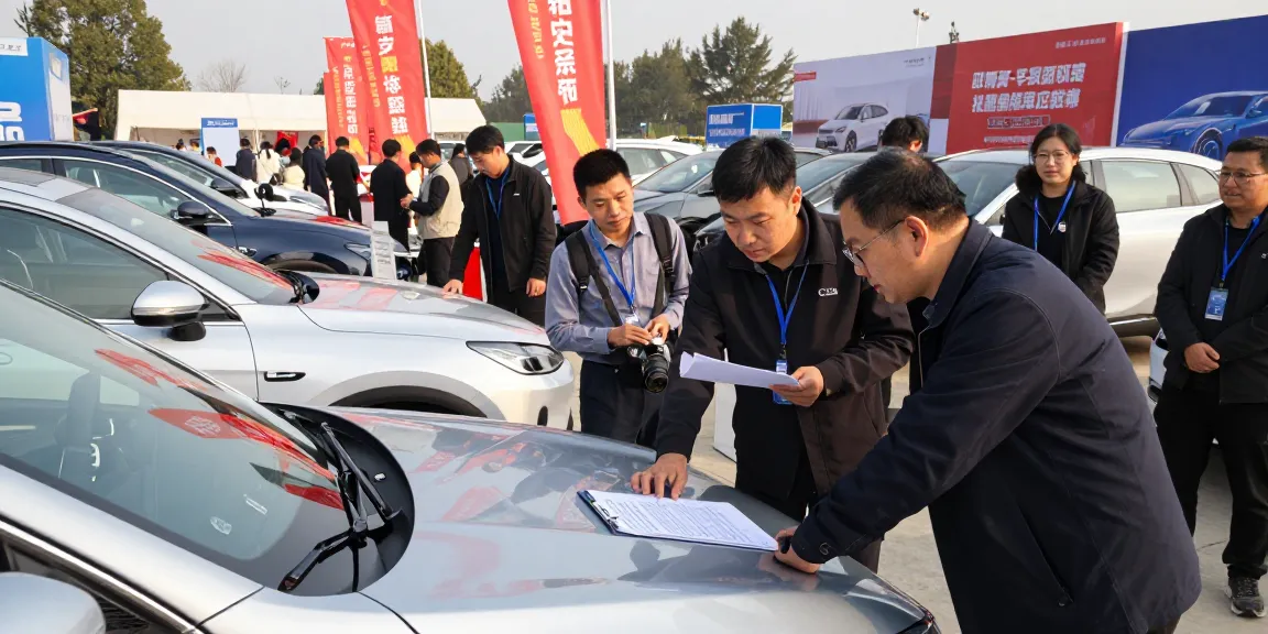 Engaging automotive scene showcasing a car check UK experience at a busy market.