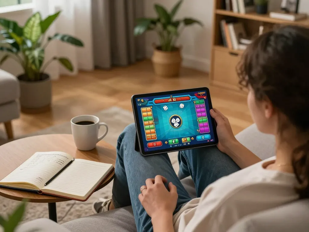 Player enjoying Tài Xỉu online at home on tablet, showcasing engaging game interface at taixiuonline.za.com.