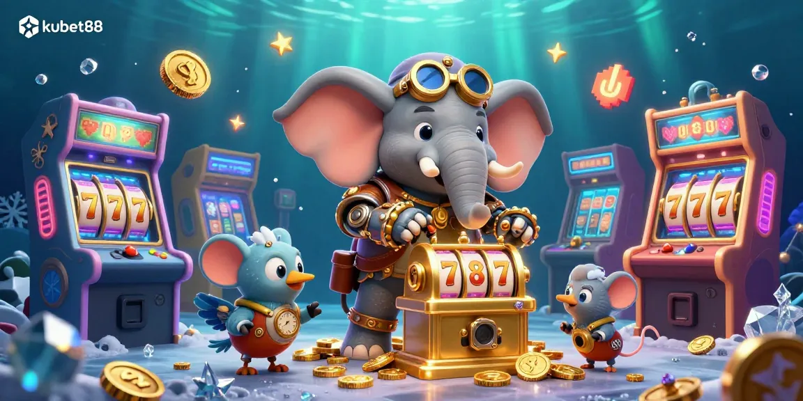 Engage with kubet88's vibrant 3D casino scene featuring steampunk elements and thrilling slot action.