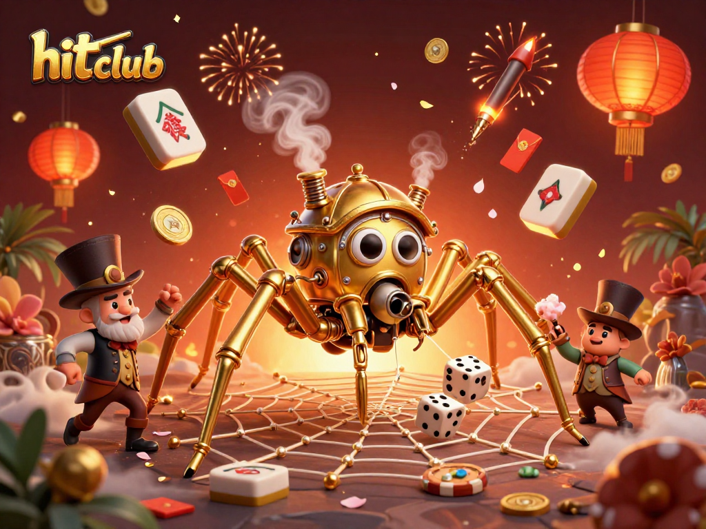 Engage with hit club's vivid steampunk-themed gambling scene, featuring golden spider and Victorian fly.