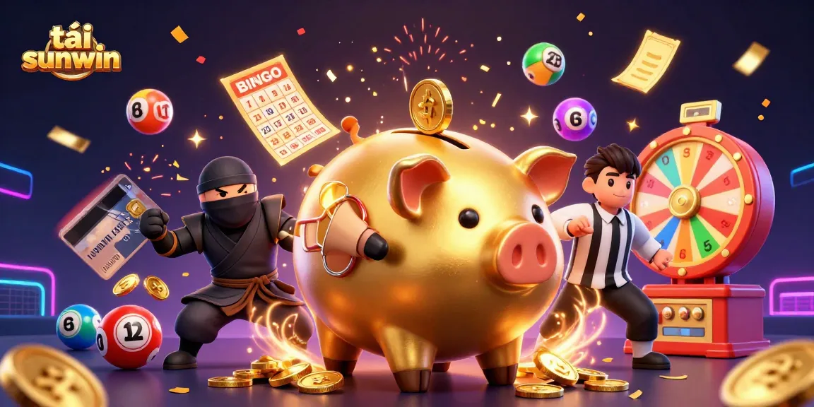 Engage with tải sunwin as colorful lottery elements enhance a lively casino scene with playful characters.