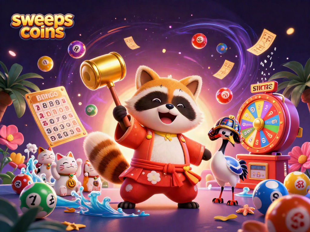 Engage at sweeps coins casino with a dynamic scene full of lucky symbols and vibrant game elements.