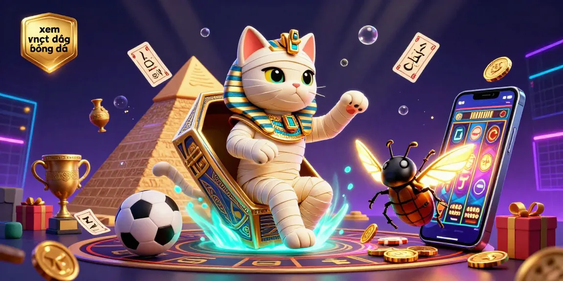 xem trực tiếp bóng đá in a vibrant casino scene with Egyptian mummy cat and sports betting elements
